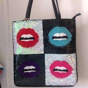 Betsey Johnson pop art sequin lips tote bag